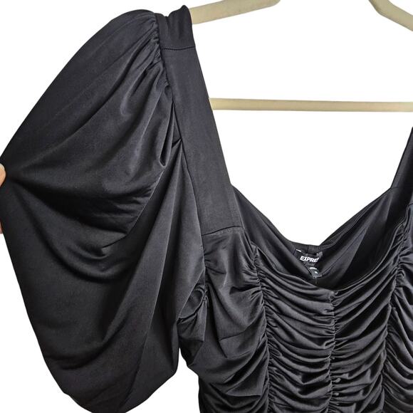 Express Blouse Peplum Blouse Puff Sleeve Blouse Ruched Blouse XL Black NEW - Picture 5 of 11